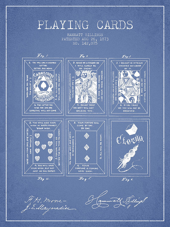 Las Vegas Digital Art - Billings Playing Cards Patent Drawing From 1873 - Light Blue by Aged Pixel