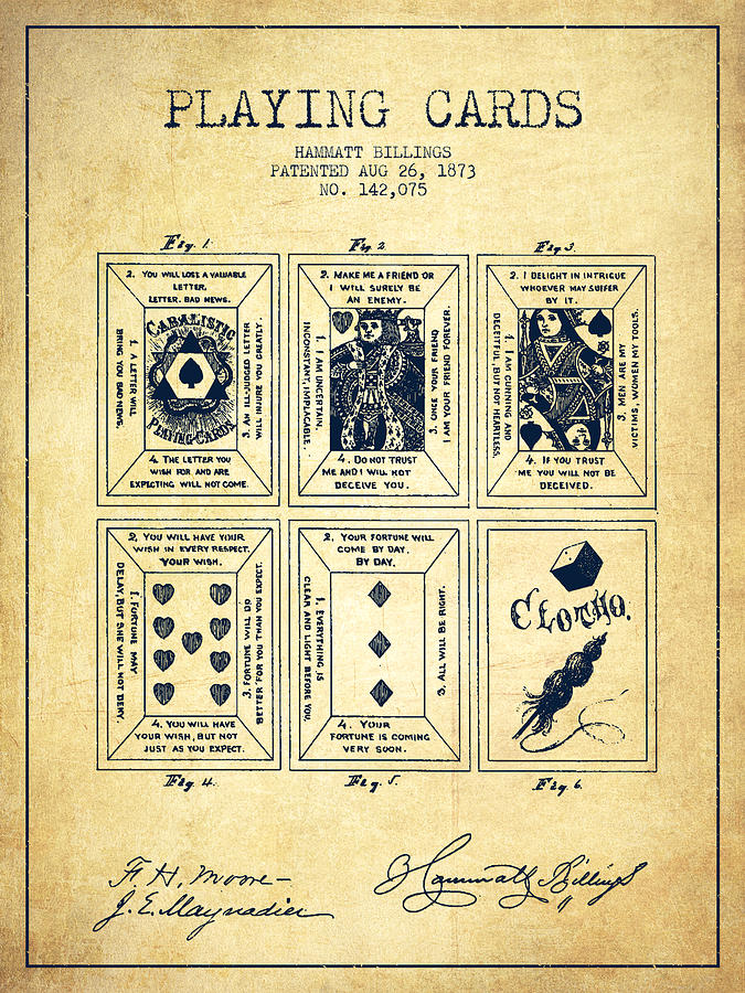 Las Vegas Digital Art - Billings Playing Cards Patent Drawing From 1873 - Vintage by Aged Pixel