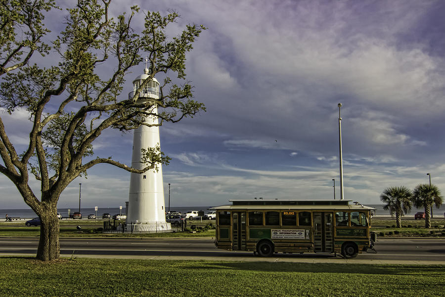 Biloxi Lighthouse and Trolley Photograph by Brian Wright