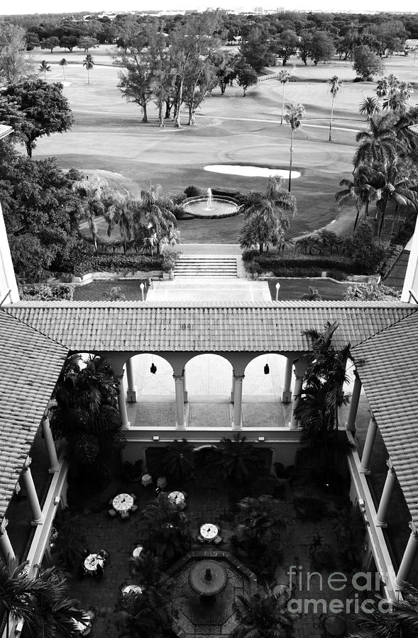 Biltmore Coral Gables Miami Tower Suite View Black and White Photograph by Shawn OBrien