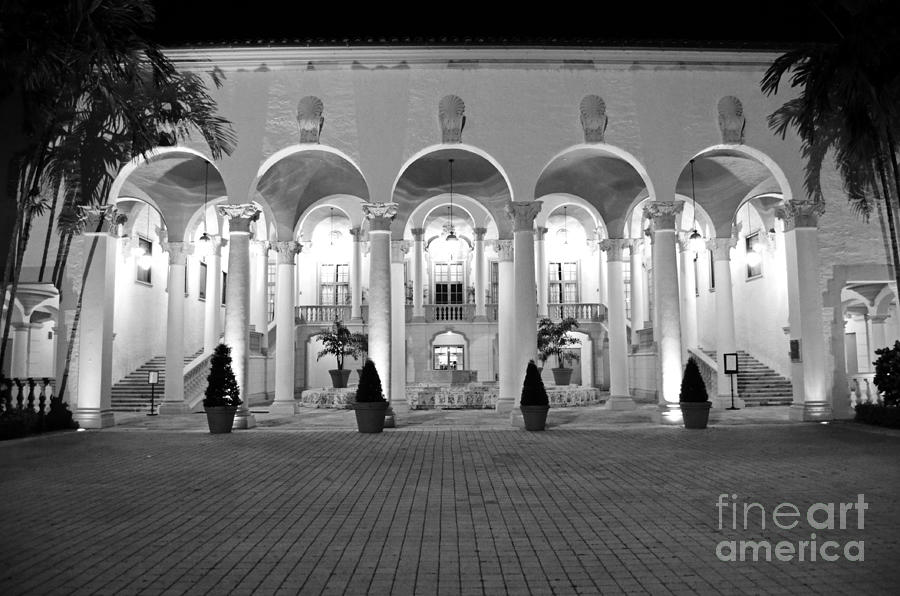Biltmore Hotel Arched Colonnade and Grand Ballroom Courtyard Coral Gables Miami Black and White Photograph by Shawn OBrien