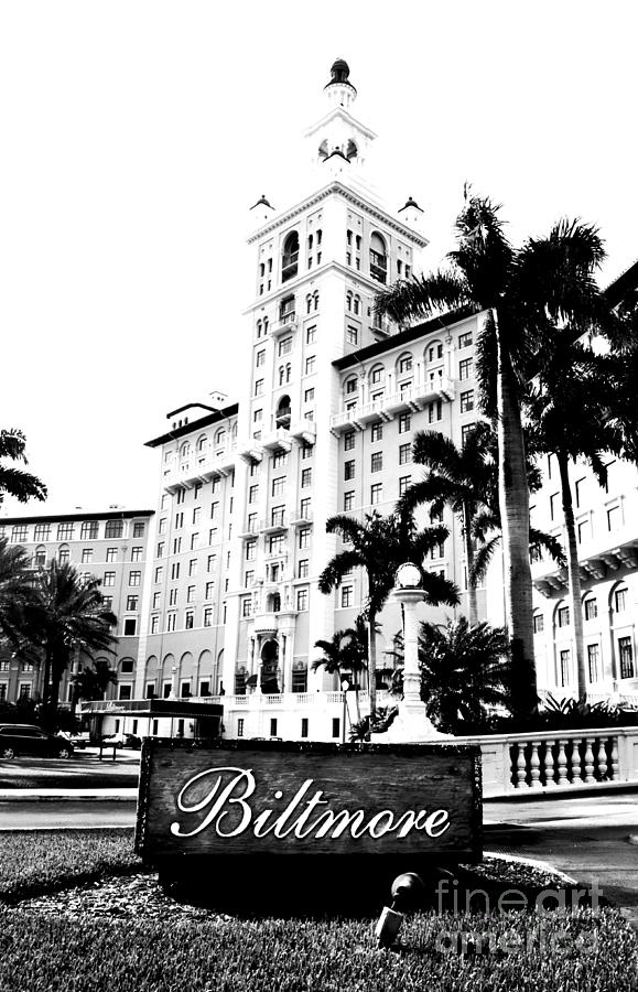 Biltmore Hotel Facade and Sign Coral Gables Miami Florida BW Conte Crayon Digital Art Digital Art by Shawn OBrien