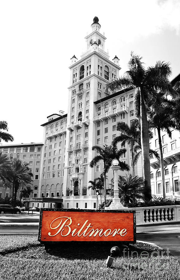 Biltmore Hotel Facade and Sign Coral Gables Miami Florida Color Splash Digital Art Photograph by Shawn OBrien