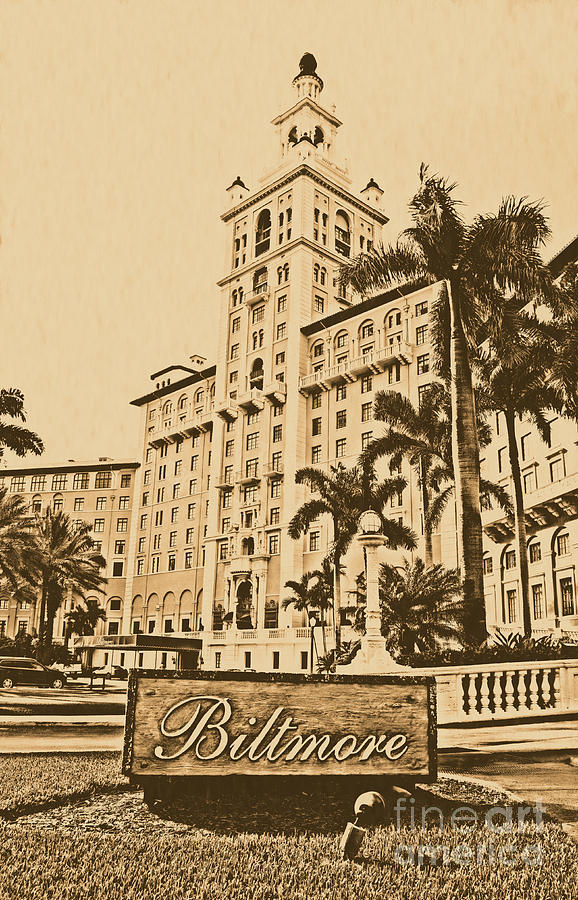 Biltmore Hotel Facade and Sign Coral Gables Miami Florida Rustic Digital Art Digital Art by Shawn OBrien