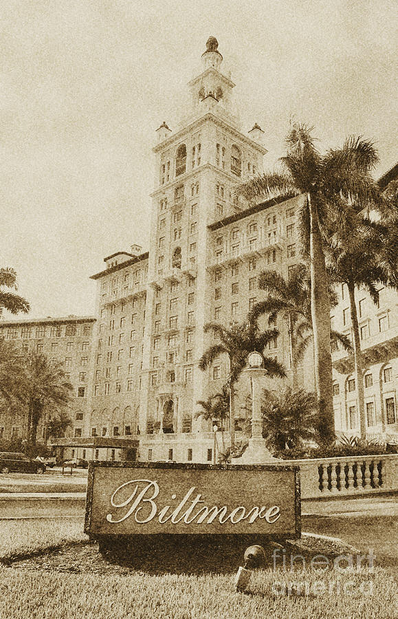 Biltmore Hotel Facade and Sign Coral Gables Miami Florida Vintage Digital Art Digital Art by Shawn OBrien