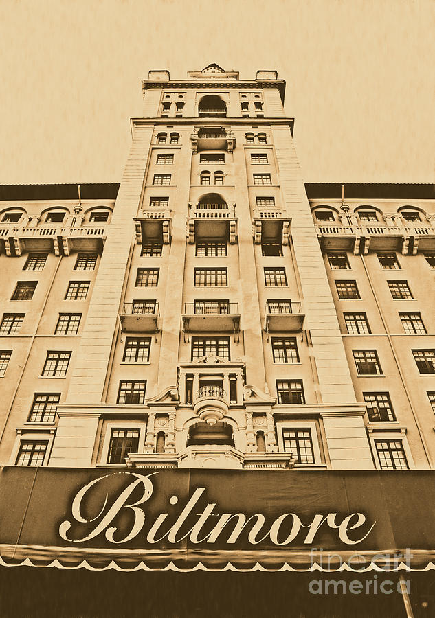 Biltmore Hotel Miami Coral Gables Florida Exterior Awning and Tower Rustic Digital Art Photograph by Shawn OBrien