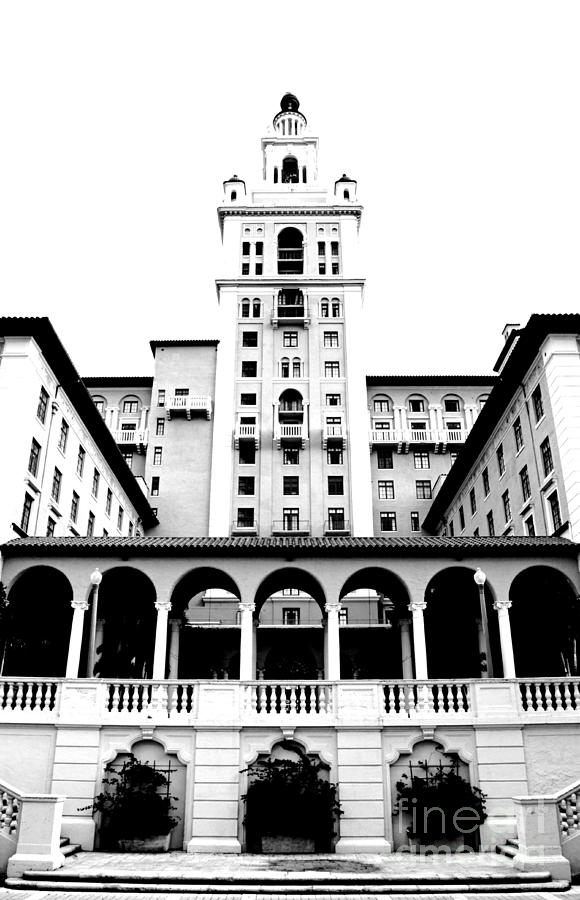 Biltmore Hotel Miami Coral Gables Florida Exterior Colonnade and Tower BW Conte Crayon Digital Art Digital Art by Shawn OBrien