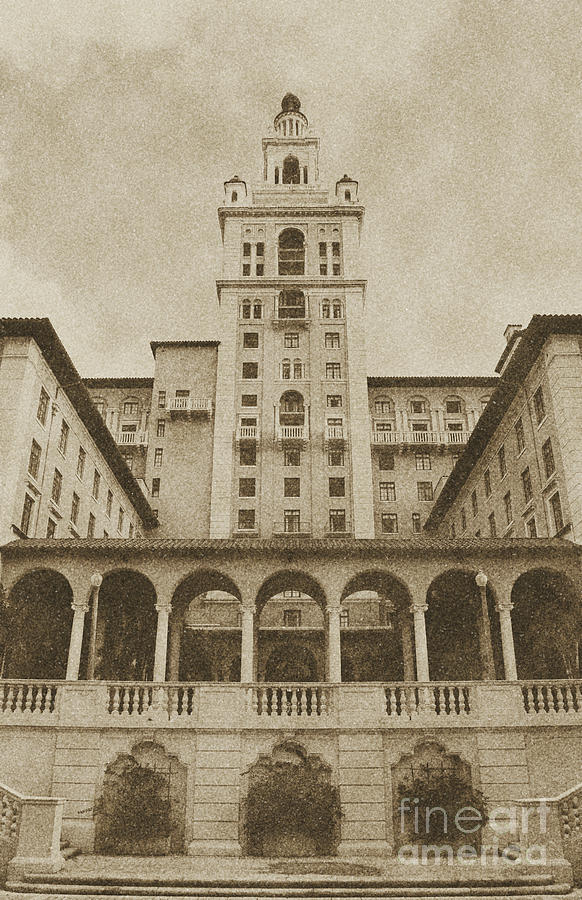 Biltmore Hotel Miami Coral Gables Florida Exterior Colonnade and Tower Vintage Digital Art Digital Art by Shawn OBrien
