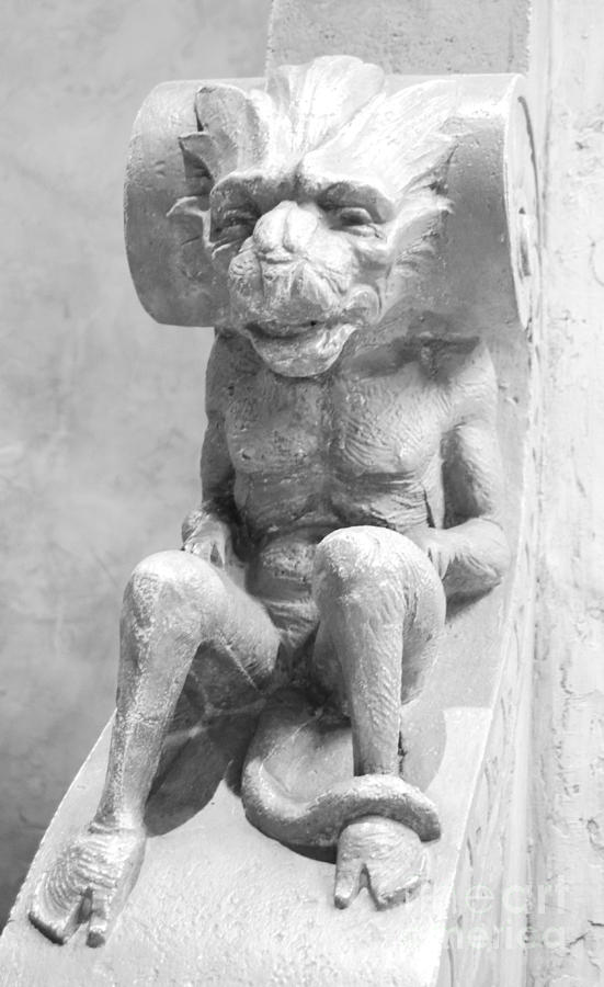 Biltmore Miami Reclining Happy Gargoyle black and White Photograph by Shawn OBrien