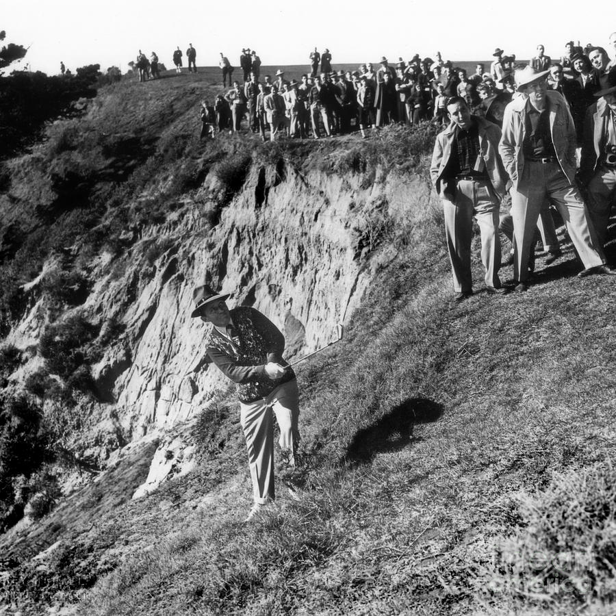 Bing Crosby Photograph - Bing Crosby playing in the rough at Pebble Beach circa 1958 by Monterey County Historical Society