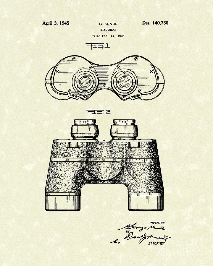 Binocular 1945 Patent Art Drawing by Prior Art Design