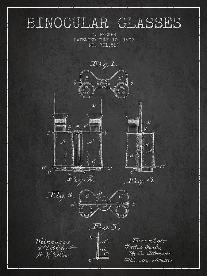 Binocular Glasses Patent Drawing From 1902 - Dark Drawing