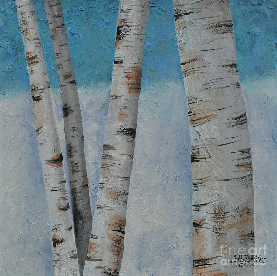 Winter Painting - Birch Family by Sally Tiska Rice