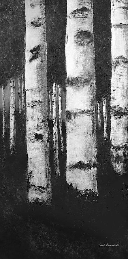 Birch Forest in Black and White Painting by Dick Bourgault
