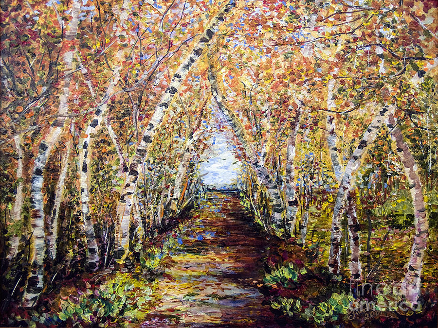 Birch Tree Allee Painting by Ginette Callaway
