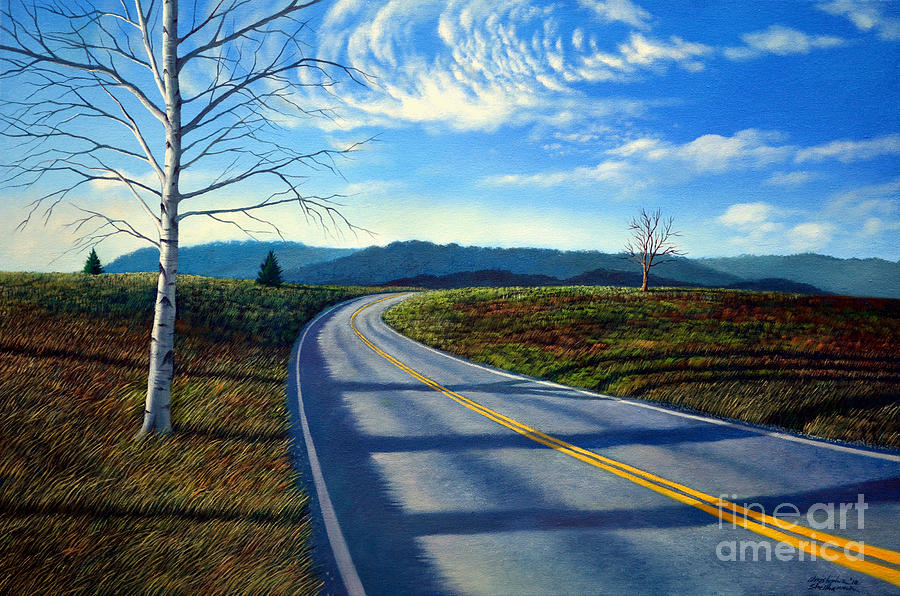Birch tree along the road Painting by Christopher Shellhammer