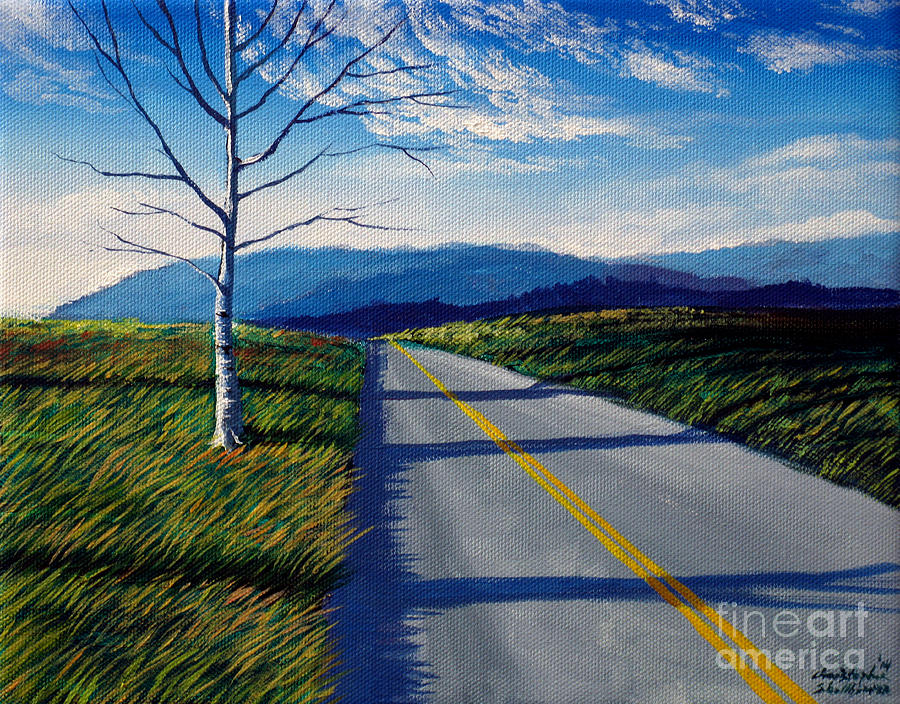 Birch tree along the road number 2 Painting by Christopher Shellhammer