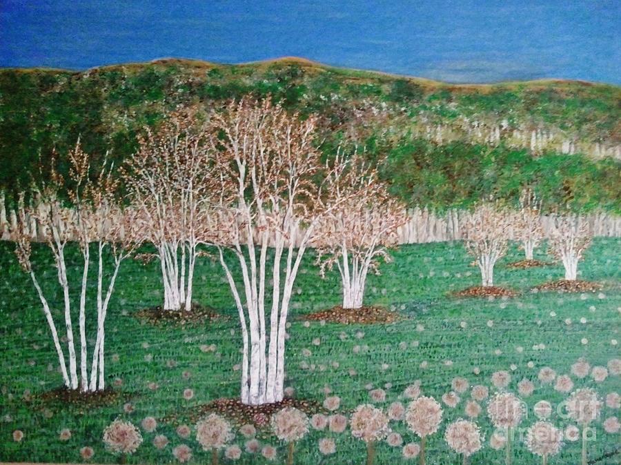 Birch tree field Painting by Jasna Gopic