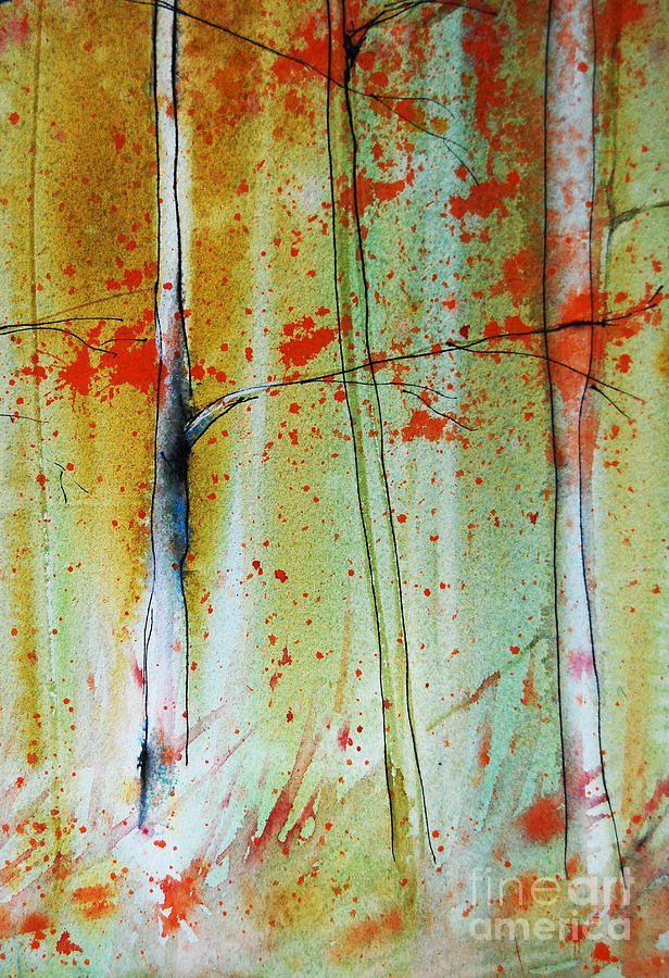 Birch Tree Forest Closeup Painting