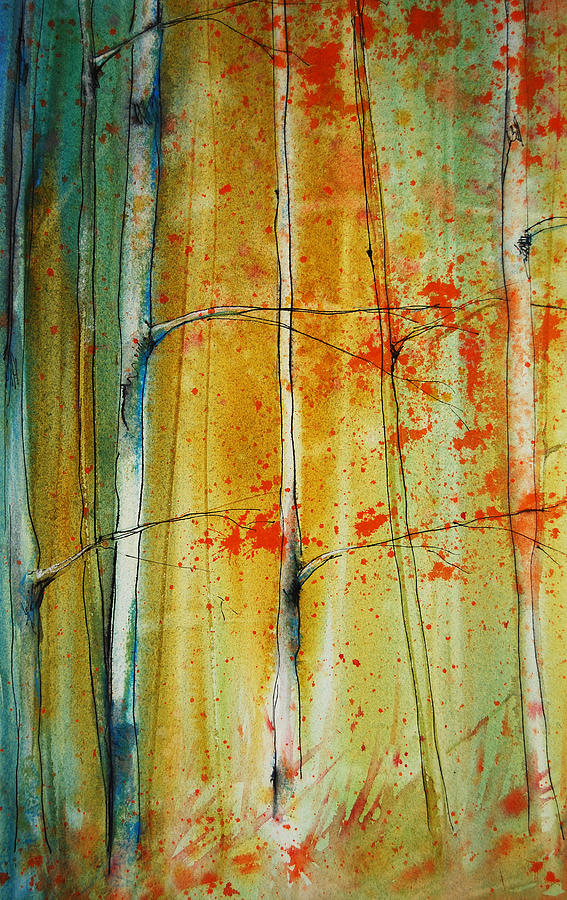 Birch Tree Forest - left Painting by Jani Freimann