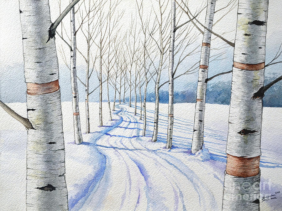 Birch Trees Along the Curvy Road Painting by Christopher Shellhammer
