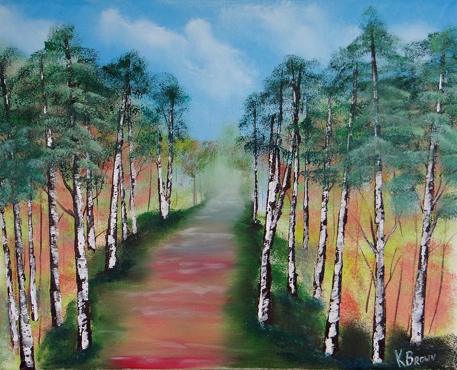 Birch Trees Along Winding Path Painting by Kevin  Brown