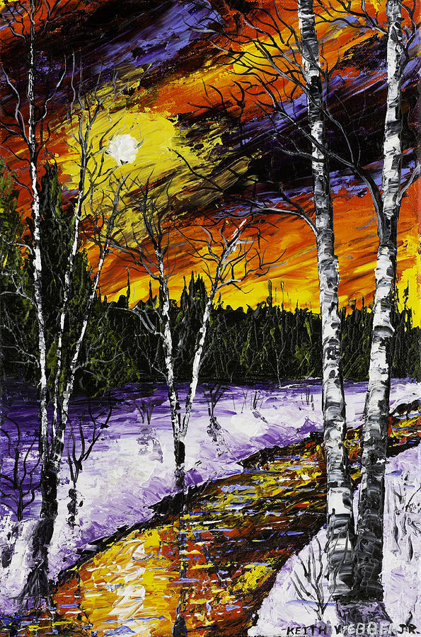 Birch Trees And Stream In Winter Painting by Keith Webber Jr