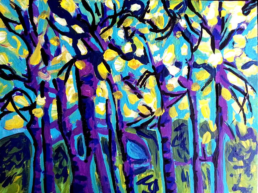 Landscape Painting - Birch Trees Blue by Nikki Dalton