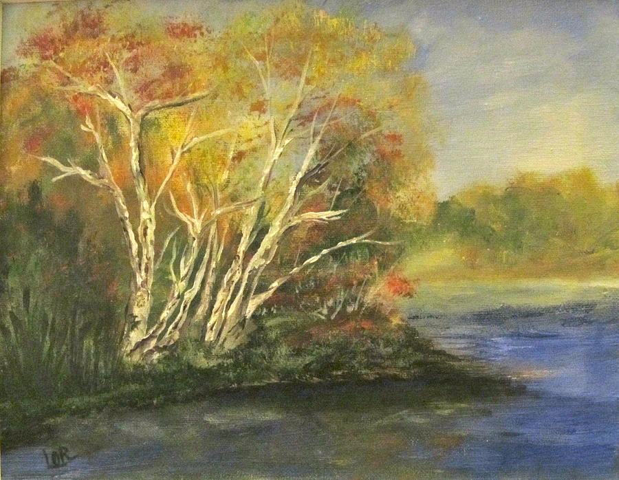 Fall Painting - Birch Trees By The Pond by Lorraine Centrella
