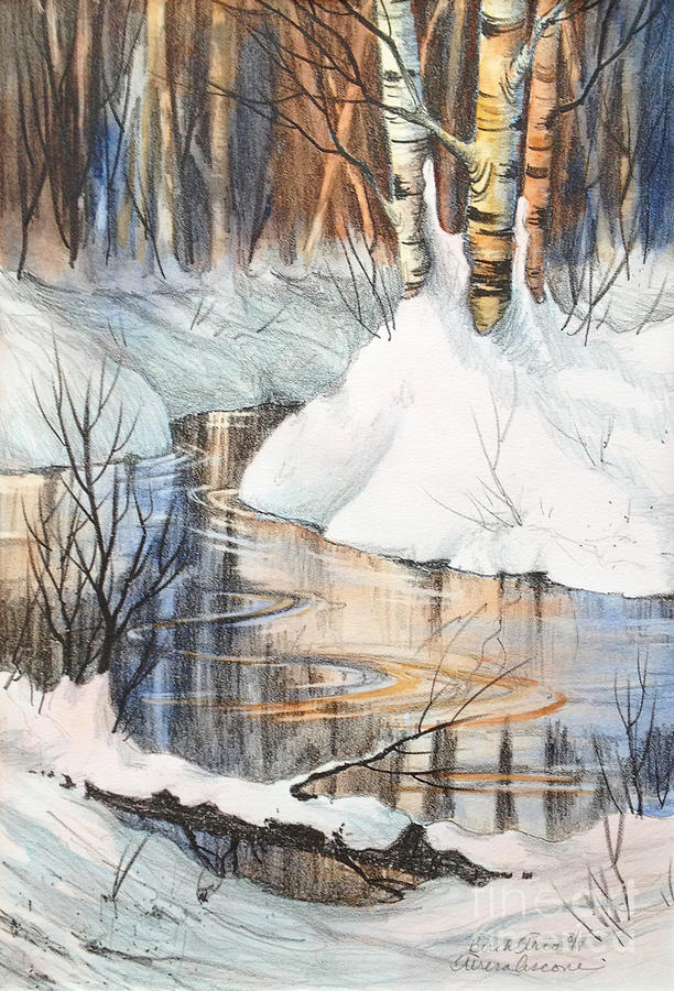 Winter Drawing - Birch Trio II by Teresa Ascone