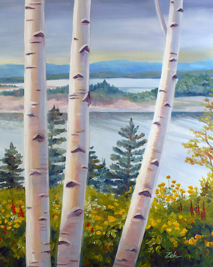 Birches in Nova Scotia Painting by Janet Zeh