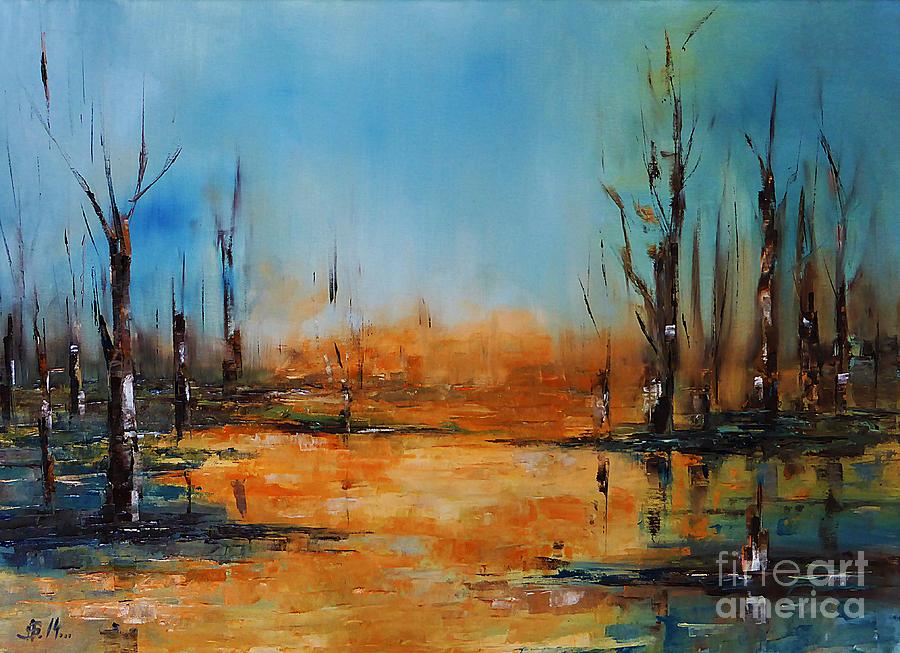 Birches Pond Painting by Amalia Suruceanu