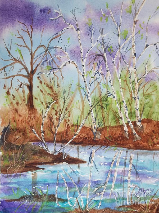 Tree Painting - Birches reflected in Kaaterskill Creek by Ellen Levinson