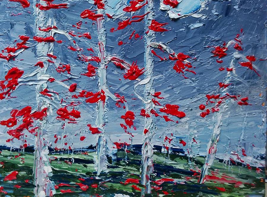 Birches with Red Leaves Painting by Desmond Raymond