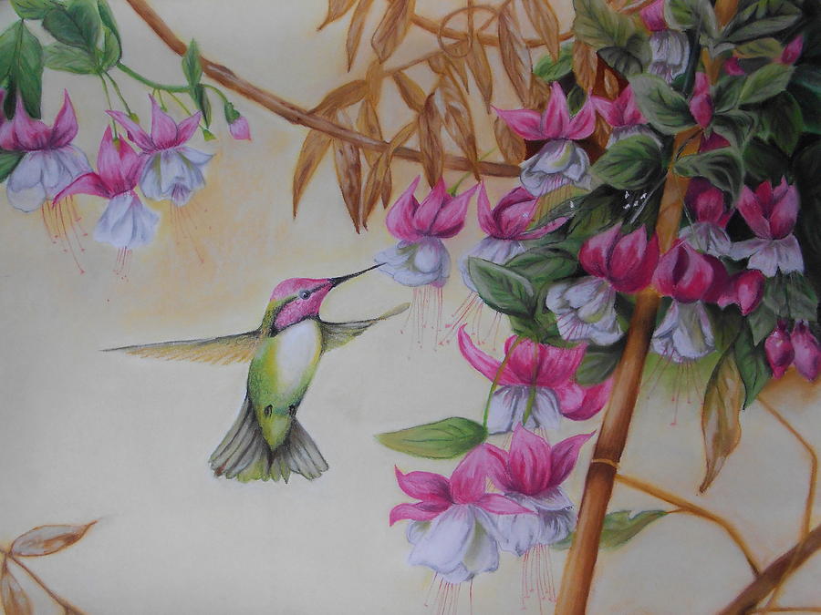Spring Painting - Bird And Flower by Mojgan Jafari