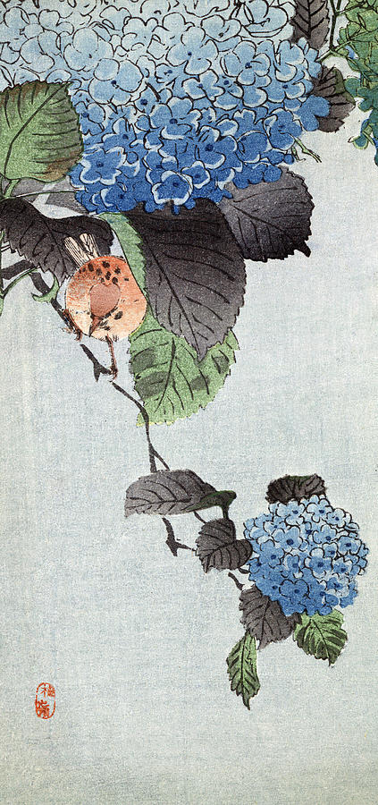 Bird And Hydrangea Painting by Granger