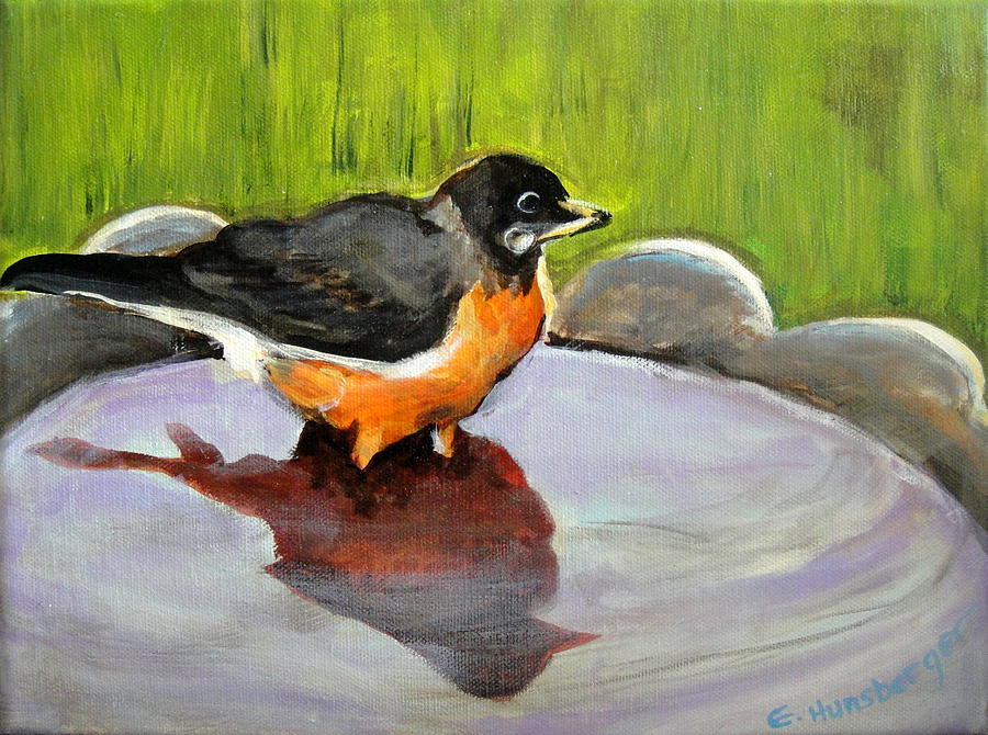 Bird Bath Painting by Edith Hunsberger