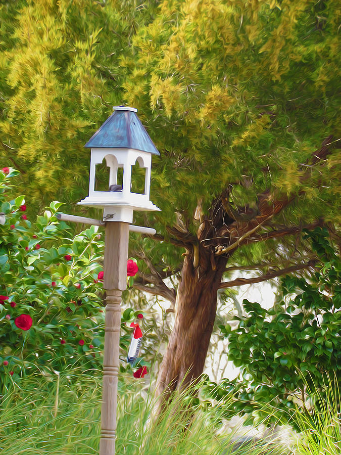 Bird feeder Painting by Jeelan Clark Fine Art America