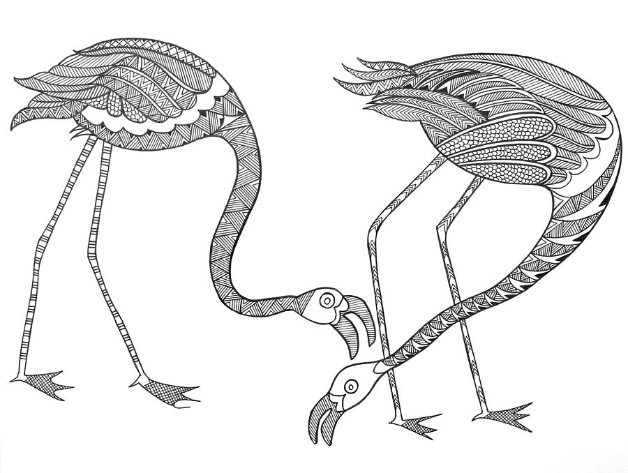 Black And White Drawing - Bird Flamingos 2 by MGL Meiklejohn Graphics Licensing