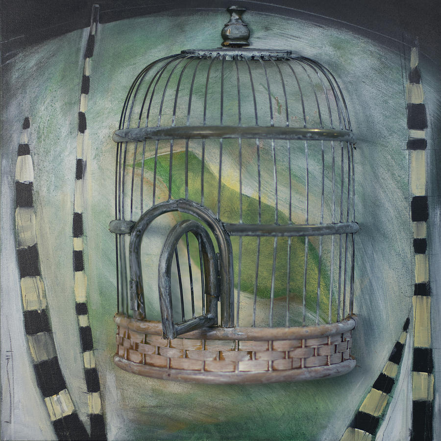 Bird In Cage Painting by Tim Nyberg
