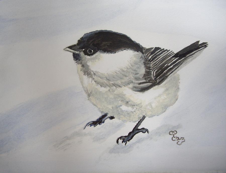 Bird in the snow Painting by Carole Robins