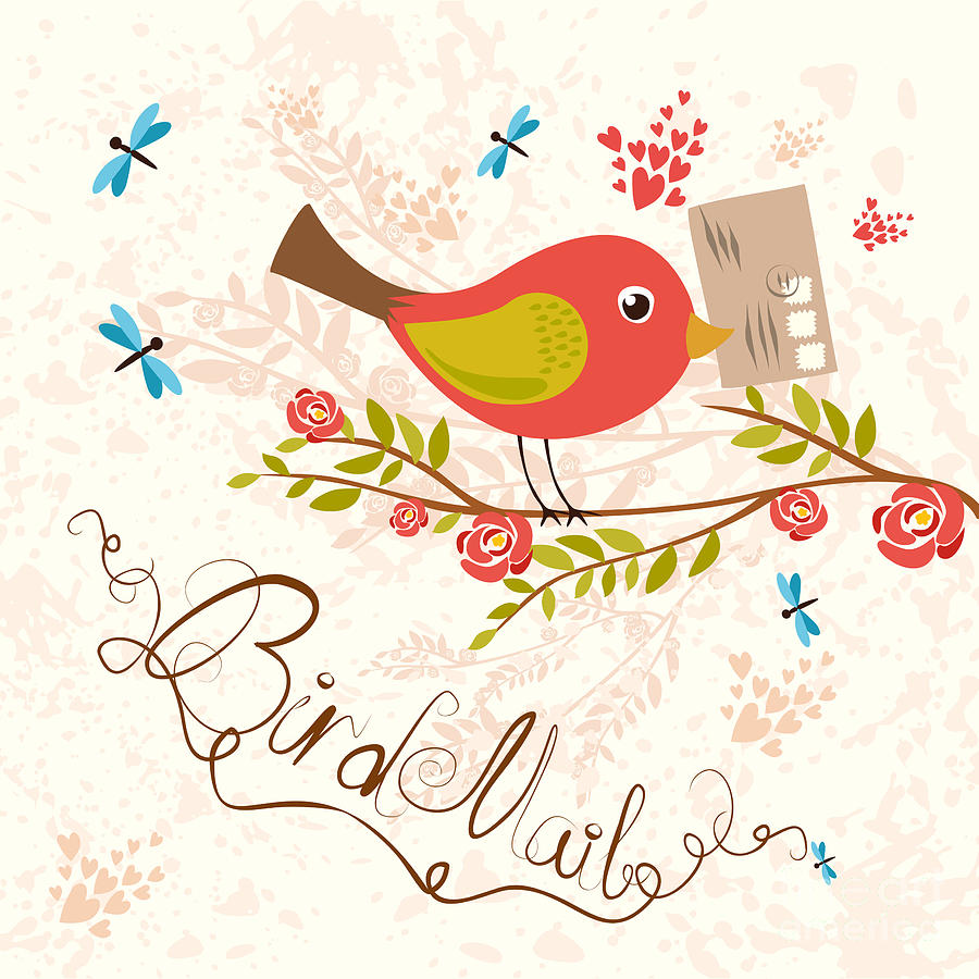 Snail Digital Art - Bird-mail Postcrossing Cheerful Cute by Lesyaskripak Snail Digital Art - Bird-mail Postcrossing Cheerful Cute by Lesyaskripak