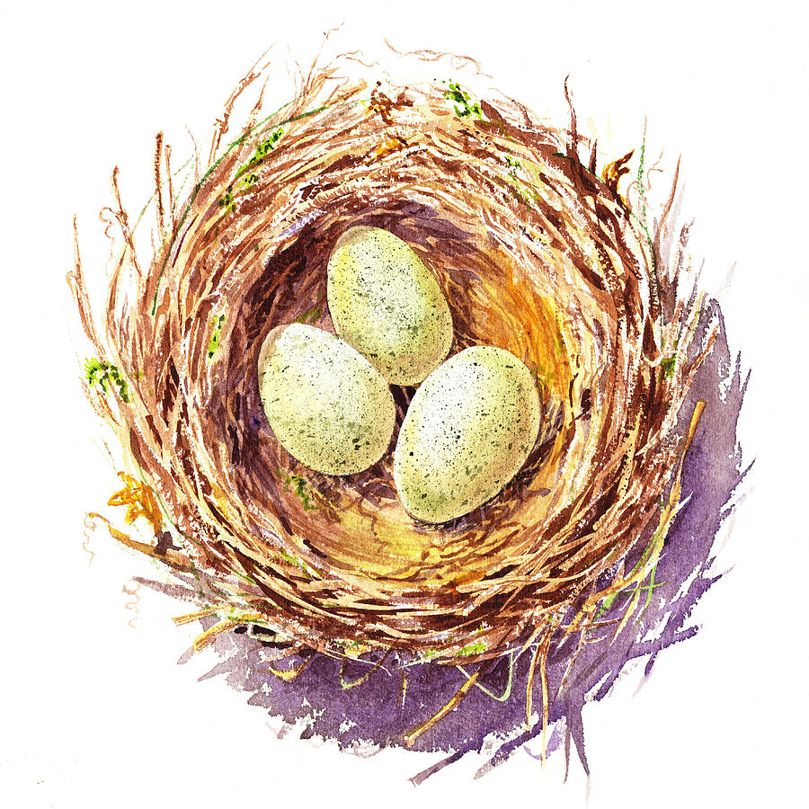 Nature Painting - Bird Nest A Happy Trio by Irina Sztukowski