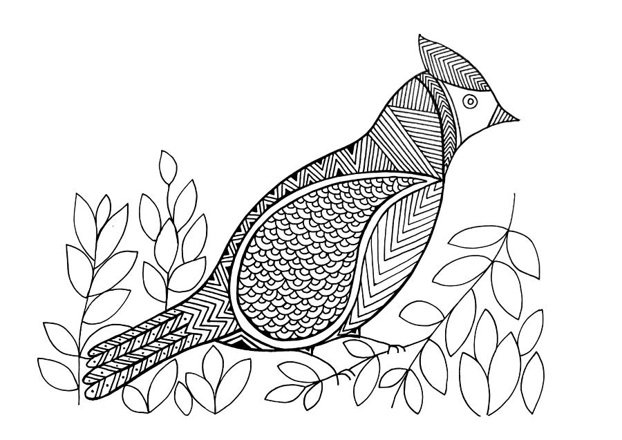 Black And White Drawing - Bird North Cardinal by MGL Meiklejohn Graphics Licensing