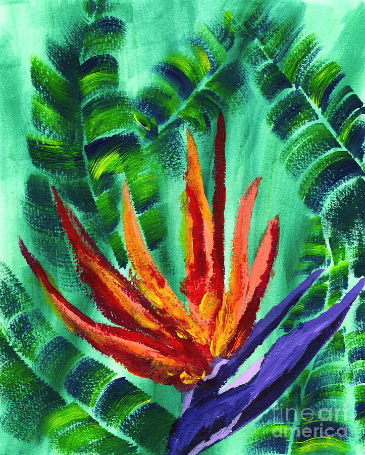 Bird of Paradise Crane Flower Acrylic Painting Painting by Beverly Claire Kaiya