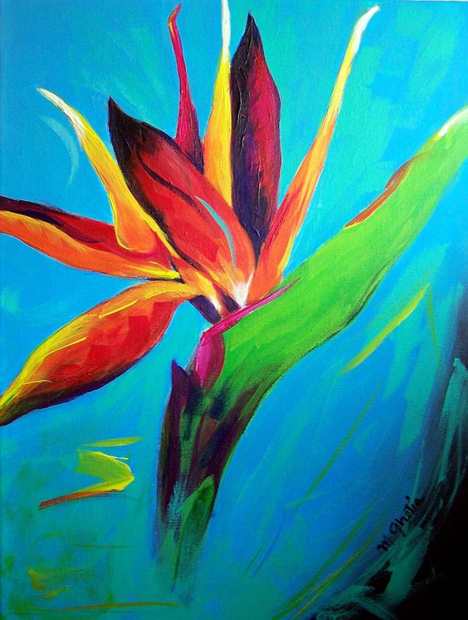 Floral Painting - Bird of Paradise on Fire by Maureen Ghetia