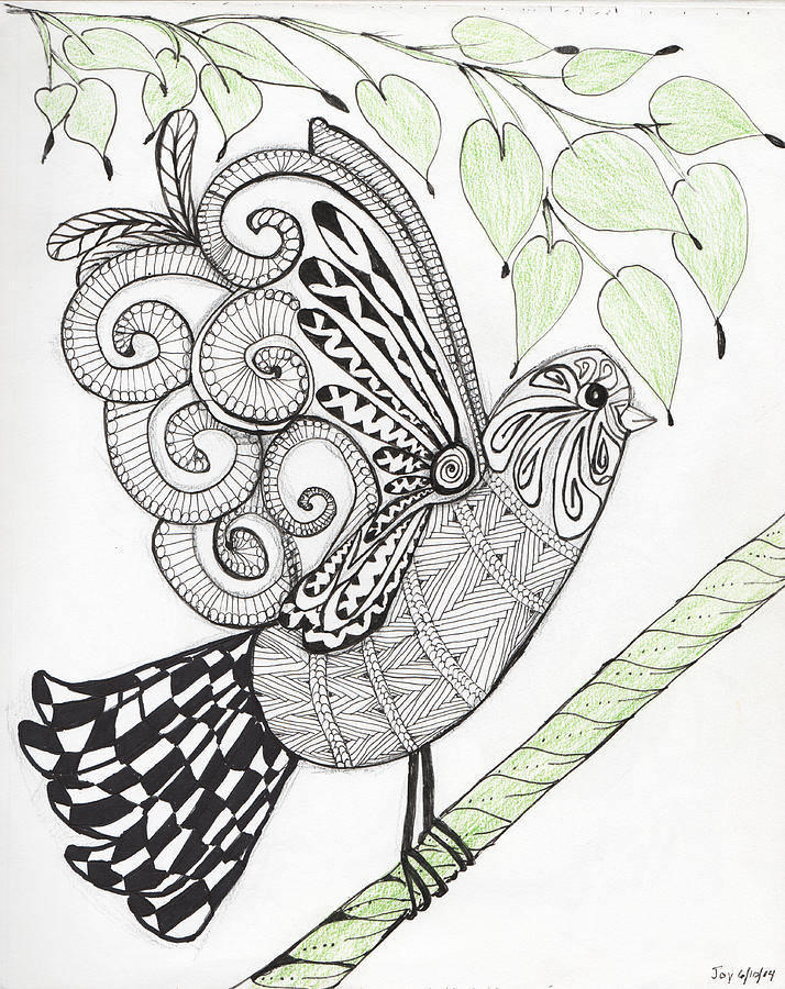 Bird Drawing - Bird on a brnch by Joy Luebbert