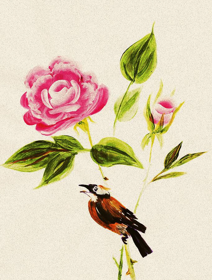 Robin Painting - Bird on a Flower by Anastasiya Malakhova