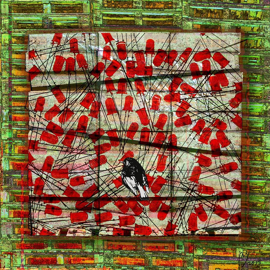 Abstract Digital Art - Bird on wire by Maria Jesus Hernandez
