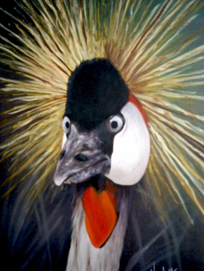 Wildlife Painting - Bird Portrait Crested Crane by Nicoletta Filarski
